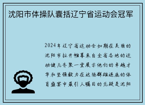 沈阳市体操队囊括辽宁省运动会冠军